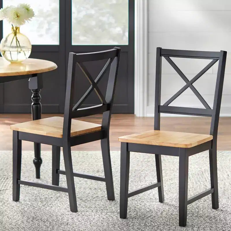 Buylateral Lot de 2 chaises de salle à manger en bois massif Virginia Farmhouse à dossier croisé