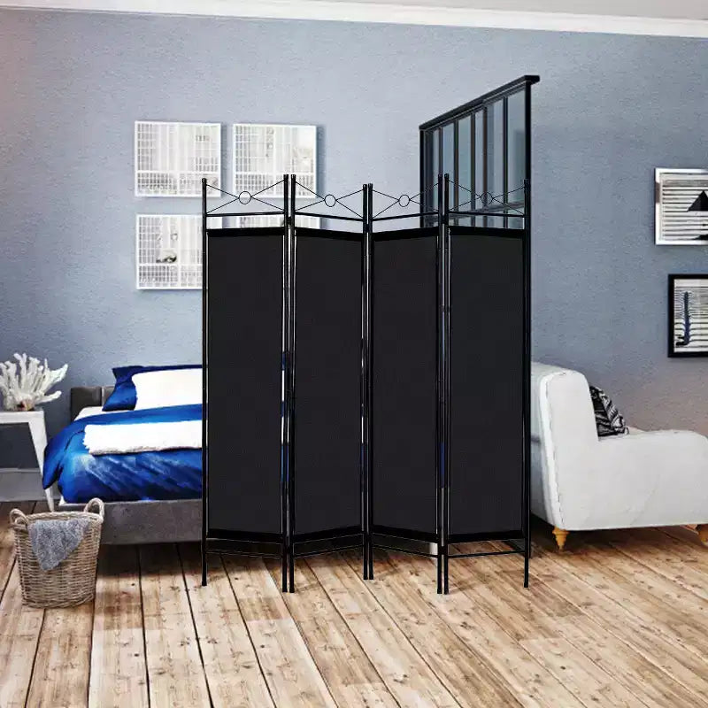 Costway Paravent 4 Panneaux Séparateur de Pièce Bureau Cadre Métallique en Tissu