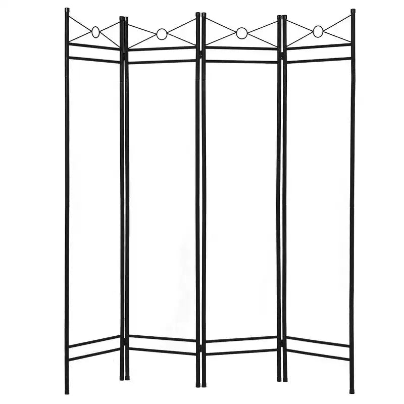 Costway Paravent 4 Panneaux Séparateur de Pièce Bureau Cadre Métallique en Tissu