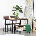 HOMCOM Ensemble de salle à manger industriel 4 pièces avec banc, table de cuisine en bois et chaises avec étagère de rangement pour cuisine, coin repas, noir/marron