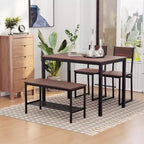 HOMCOM Ensemble de salle à manger industriel 4 pièces avec banc, table de cuisine en bois et chaises avec étagère de rangement pour cuisine, coin repas, noir/marron