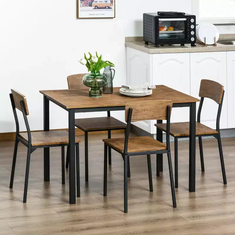 HOMCOM Ensemble table et 4 chaises de salle à manger, design industriel moderne, pour petits espaces, cuisine, salle à manger