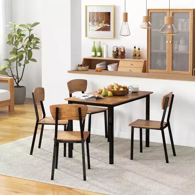 HOMCOM Ensemble table et 4 chaises de salle à manger, design industriel moderne, pour petits espaces, cuisine, salle à manger