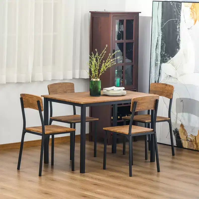 HOMCOM Ensemble table et 4 chaises de salle à manger, design industriel moderne, pour petits espaces, cuisine, salle à manger
