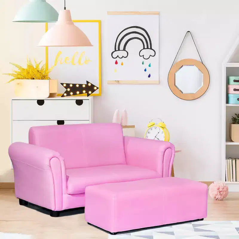 Costway Rose Canapé Fauteuil Enfant Causeuse Cadeau Anniversaire Enfant avec Ottoman
