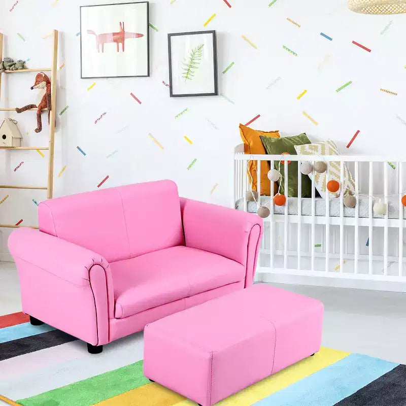 Costway Rose Canapé Fauteuil Enfant Causeuse Cadeau Anniversaire Enfant avec Ottoman