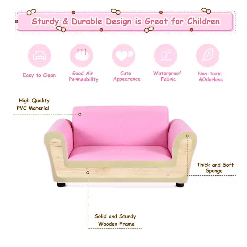 Costway Rose Canapé Fauteuil Enfant Causeuse Cadeau Anniversaire Enfant avec Ottoman