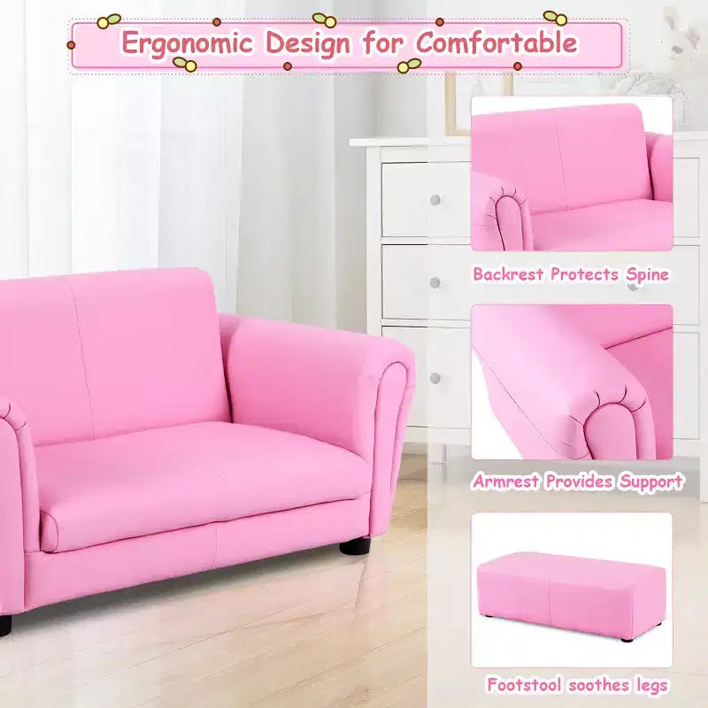 Costway Rose Canapé Fauteuil Enfant Causeuse Cadeau Anniversaire Enfant avec Ottoman