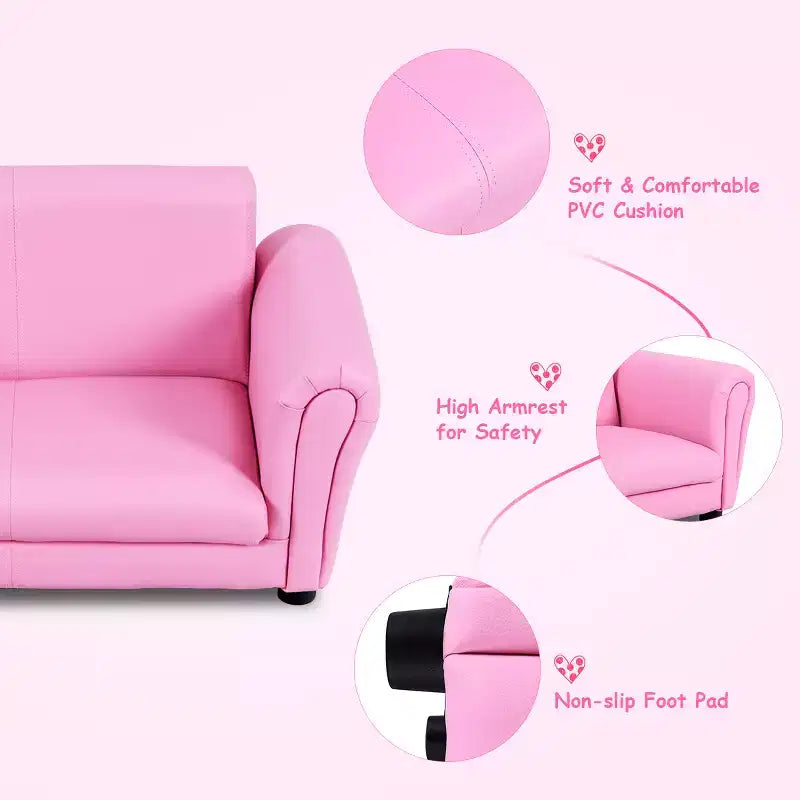 Costway Rose Canapé Fauteuil Enfant Causeuse Cadeau Anniversaire Enfant avec Ottoman