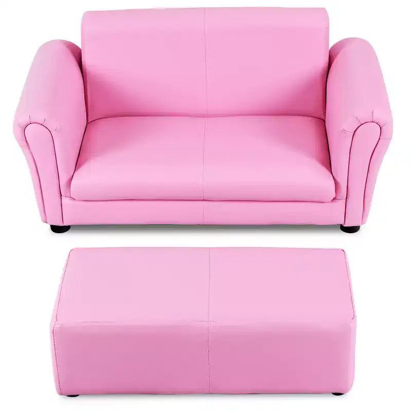 Costway Rose Canapé Fauteuil Enfant Causeuse Cadeau Anniversaire Enfant avec Ottoman