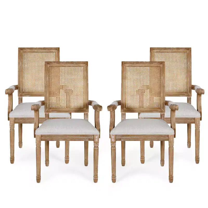 Lot de 4 chaises de salle à manger tapissées Maria en bois et rotin de style campagnard français - Christopher Knight Home
