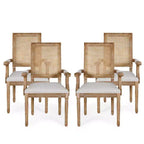 Lot de 4 chaises de salle à manger tapissées Maria en bois et rotin de style campagnard français - Christopher Knight Home