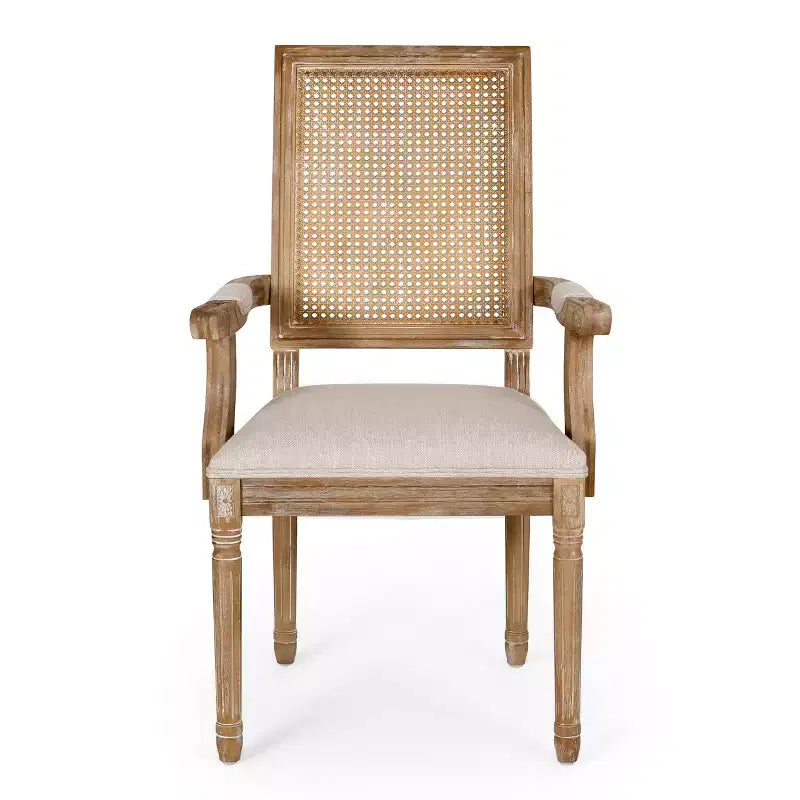 Lot de 4 chaises de salle à manger tapissées Maria en bois et rotin de style campagnard français - Christopher Knight Home