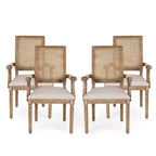 Lot de 4 chaises de salle à manger tapissées Maria en bois et rotin de style campagnard français - Christopher Knight Home
