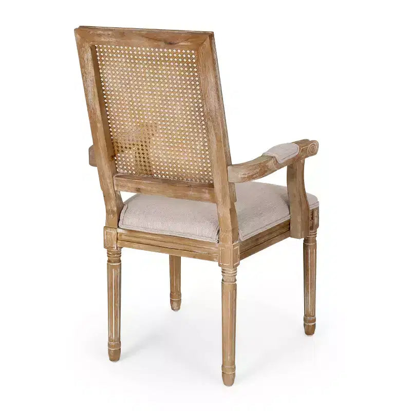 Lot de 4 chaises de salle à manger tapissées Maria en bois et rotin de style campagnard français - Christopher Knight Home