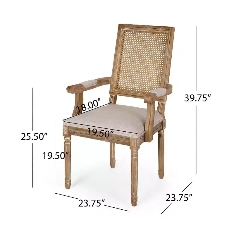 Lot de 4 chaises de salle à manger tapissées Maria en bois et rotin de style campagnard français - Christopher Knight Home