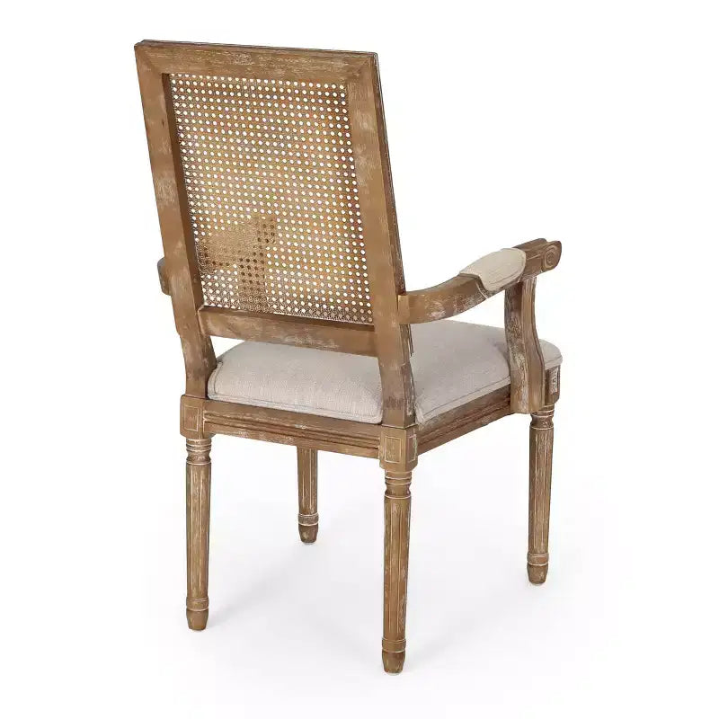 Lot de 4 chaises de salle à manger tapissées Maria en bois et rotin de style campagnard français - Christopher Knight Home