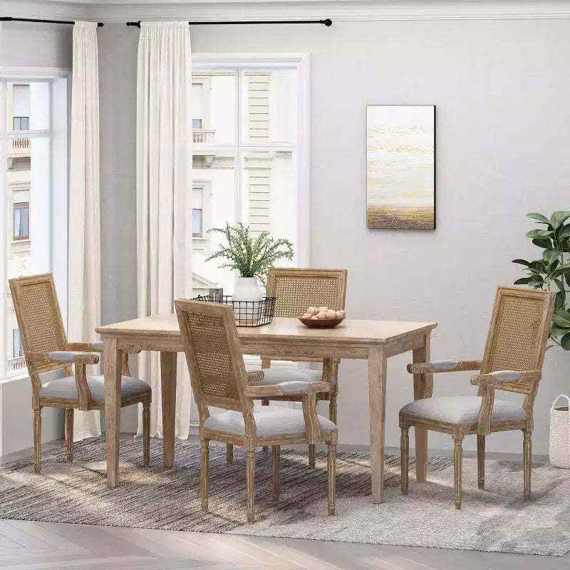 Lot de 4 chaises de salle à manger tapissées Maria en bois et rotin de style campagnard français - Christopher Knight Home