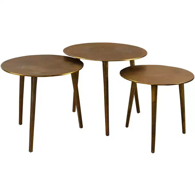 Tables Gigognes Rondes en Métal Doré Antique Moderne Uttermost, Lot de 3, Trois Pieds Coniques pour Salon, Chambre, Chevet, Entrée