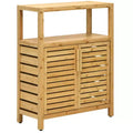 Costway Two-door Bamboo Bathroom Floor Cabinet Storage Organizer w/ Open Shelf