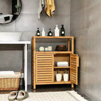 Meuble de rangement de salle de bain en bambou à deux portes Costway avec étagère ouverte