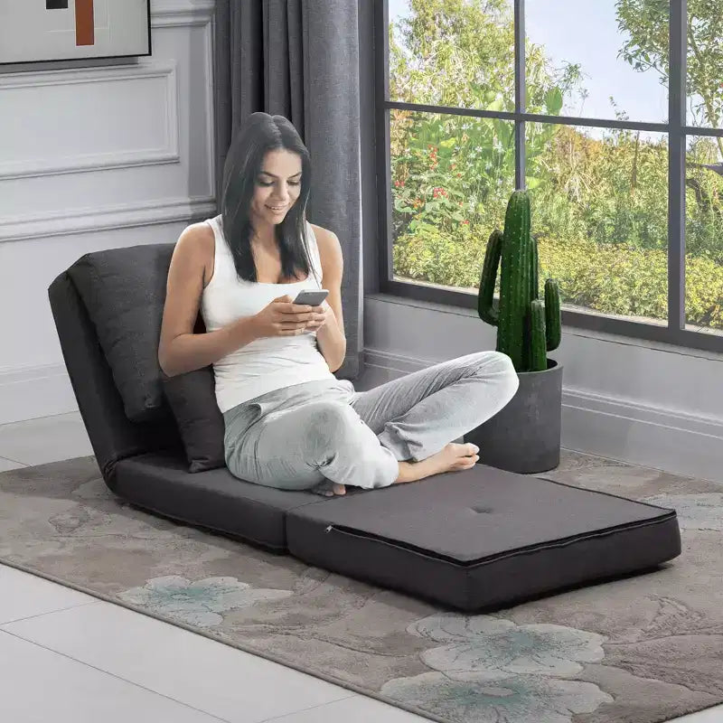 Fauteuil convertible HOMCOM, canapé paresseux de sol, lit de canapé pliant rembourré avec dossier réglable, cadre en métal et oreillers pour salon