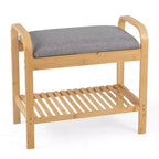 Costway Shoe Rack Bench Bamboo W/Cushioned Seat&Storage Shelf Padded Seat Shoe Bench