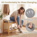 Banc à chaussures Costway en bambou avec siège rembourré et étagère de rangement, banc à chaussures avec siège rembourré