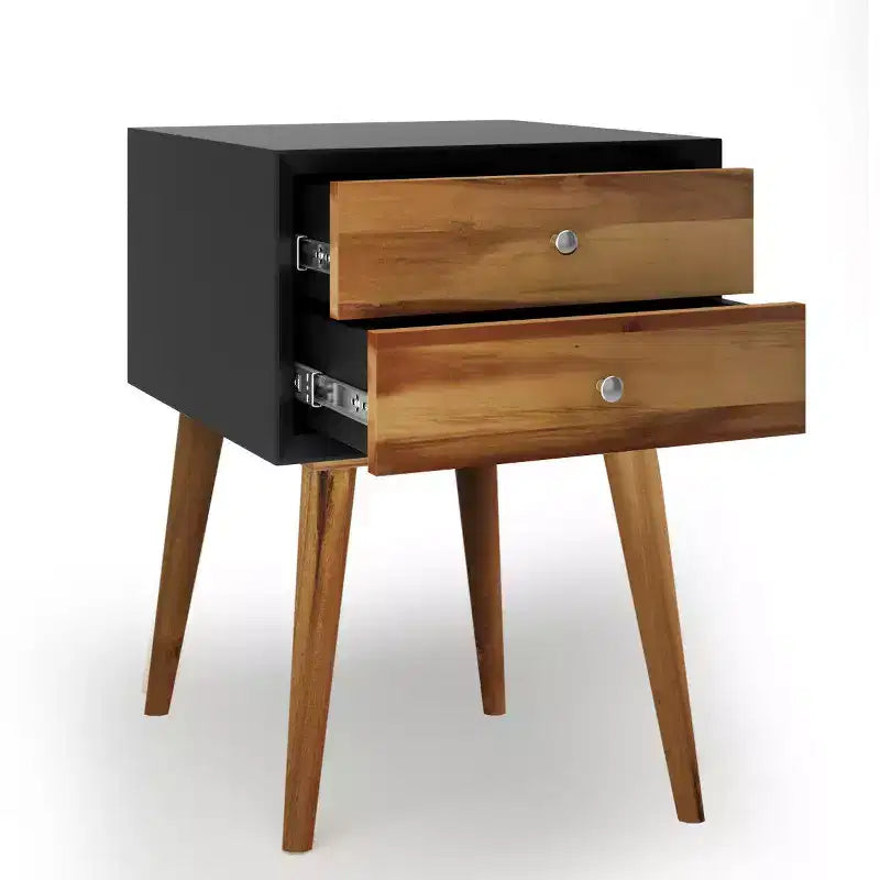 Costway Lot de 2 tables de chevet en bois de style Mid-Century avec 2 tiroirs de rangement