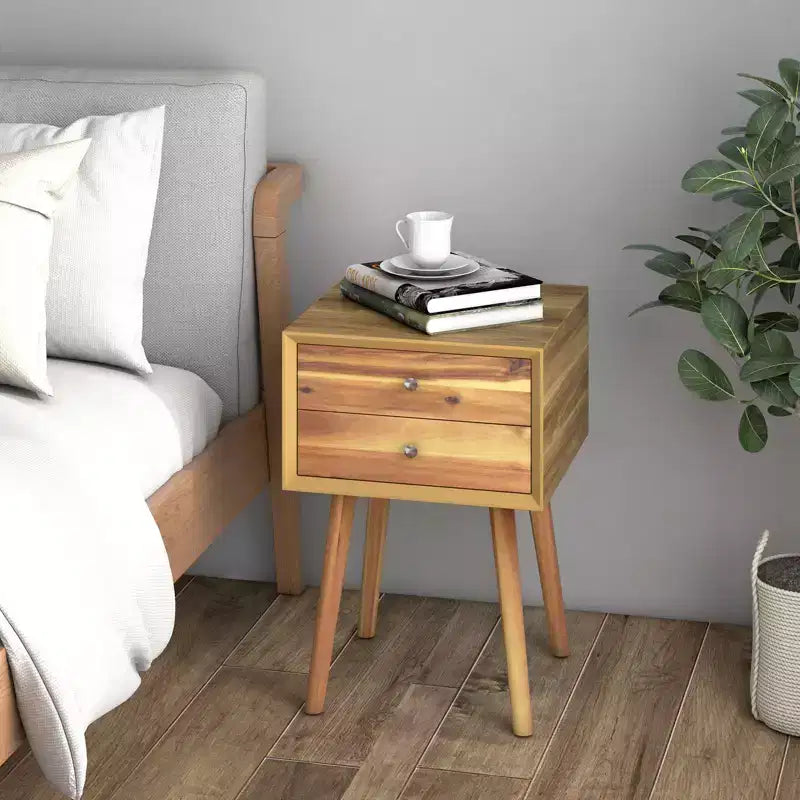Costway Lot de 2 tables de chevet en bois de style Mid-Century avec 2 tiroirs de rangement