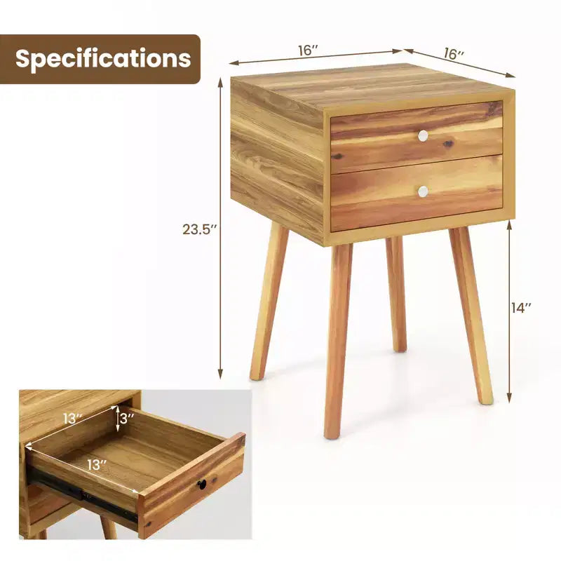 Costway Lot de 2 tables de chevet en bois de style Mid-Century avec 2 tiroirs de rangement