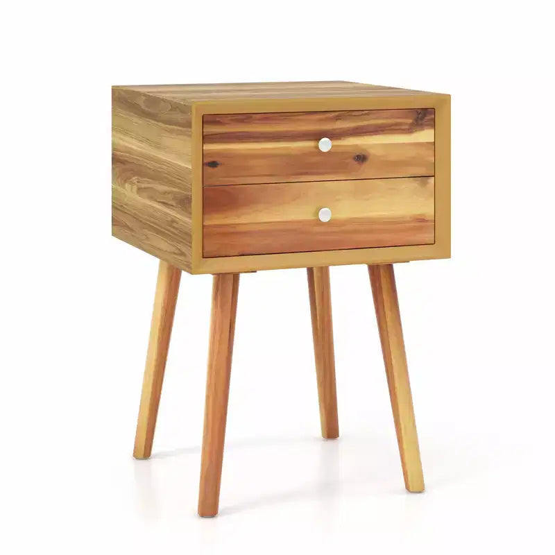 Costway Lot de 2 tables de chevet en bois de style Mid-Century avec 2 tiroirs de rangement