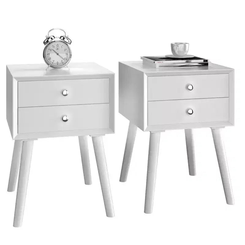 Costway Lot de 2 tables de chevet en bois de style Mid-Century avec 2 tiroirs de rangement