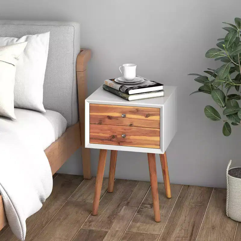 Costway Lot de 2 tables de chevet en bois de style Mid-Century avec 2 tiroirs de rangement