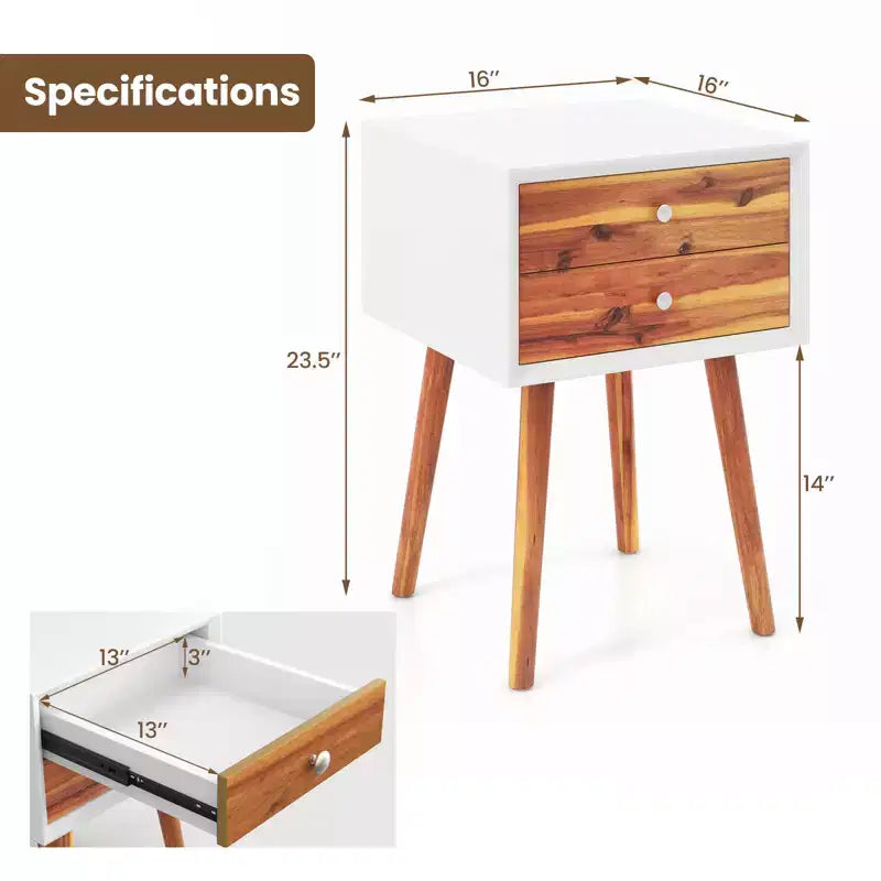 Costway Lot de 2 tables de chevet en bois de style Mid-Century avec 2 tiroirs de rangement