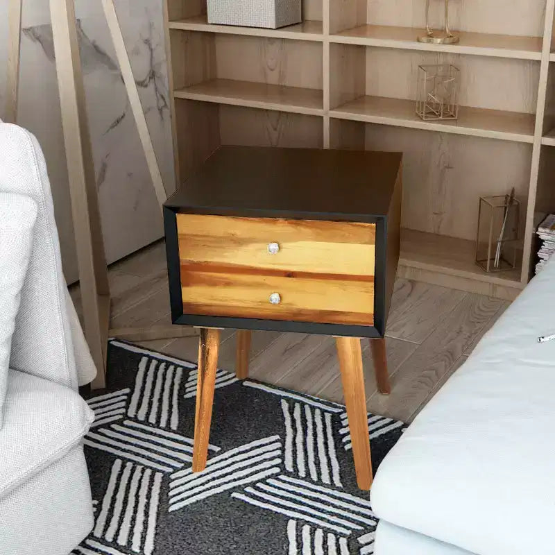 Costway Lot de 2 tables de chevet en bois de style Mid-Century avec 2 tiroirs de rangement