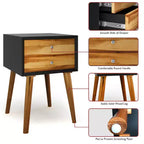 Costway Lot de 2 tables de chevet en bois de style Mid-Century avec 2 tiroirs de rangement