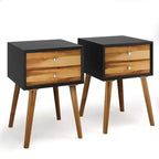 Costway Lot de 2 tables de chevet en bois de style Mid-Century avec 2 tiroirs de rangement