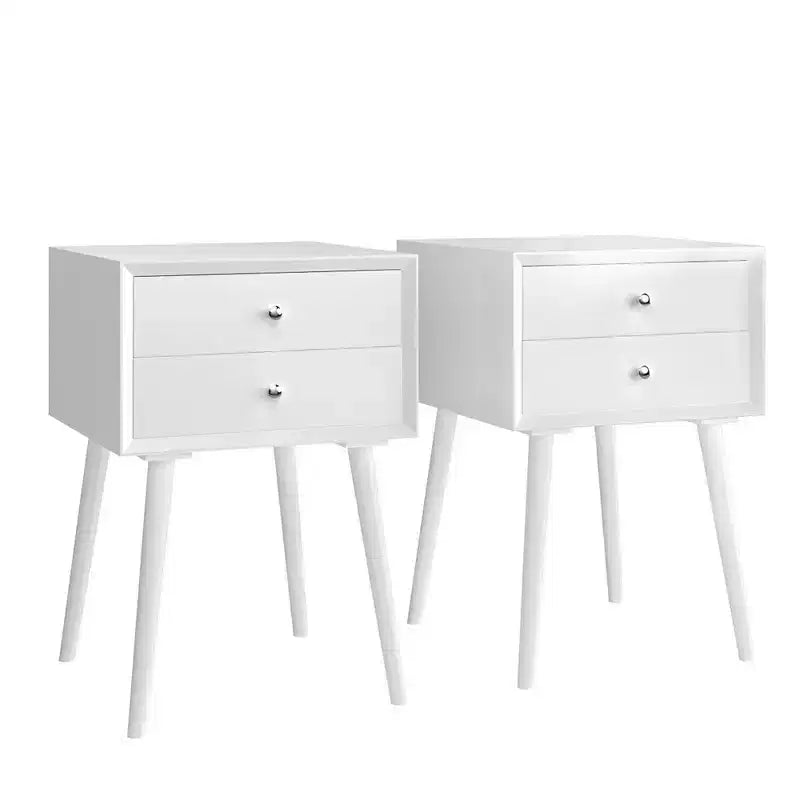 Costway Lot de 2 tables de chevet en bois de style Mid-Century avec 2 tiroirs de rangement