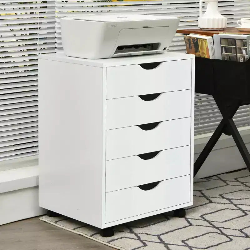 Costway Commode 5 tiroirs Meuble de rangement avec roulettes pour bureau à domicile Blanc