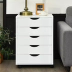 Costway Commode 5 tiroirs Meuble de rangement avec roulettes pour bureau à domicile Blanc