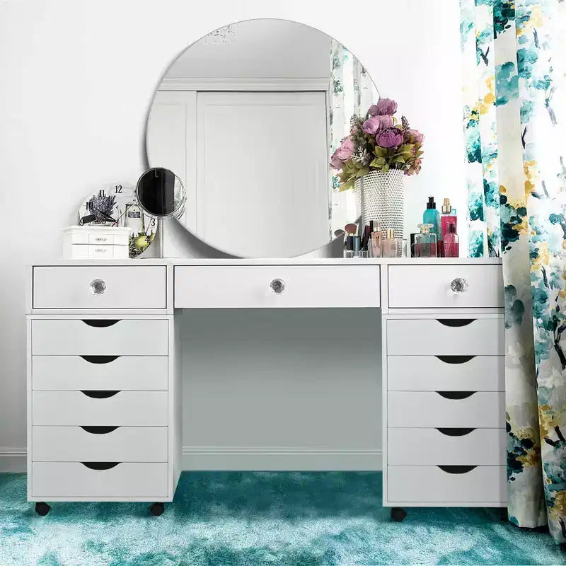 Costway Commode 5 tiroirs Meuble de rangement avec roulettes pour bureau à domicile Blanc