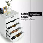 Costway Commode 5 tiroirs Meuble de rangement avec roulettes pour bureau à domicile Blanc