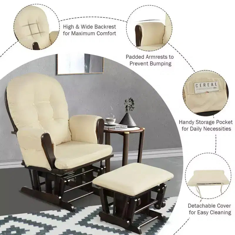 Costway Ensemble coussin et ottoman pour fauteuil à bascule de chambre de bébé en bois