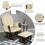 Costway Ensemble coussin et ottoman pour fauteuil à bascule de chambre de bébé en bois