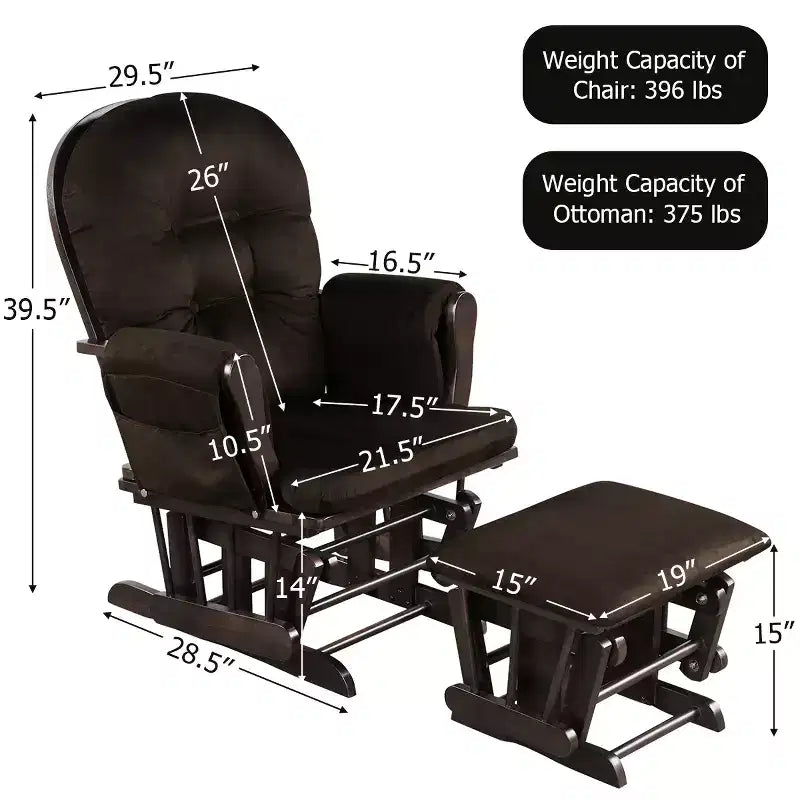 Costway Ensemble coussin et ottoman pour fauteuil à bascule de chambre de bébé en bois