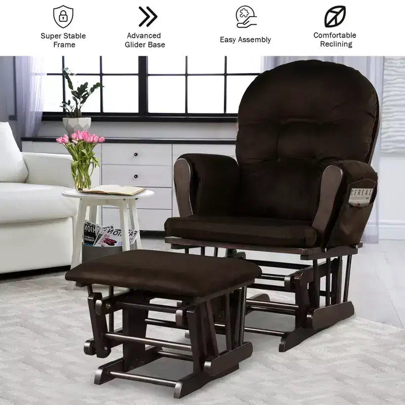 Costway Ensemble coussin et ottoman pour fauteuil à bascule de chambre de bébé en bois