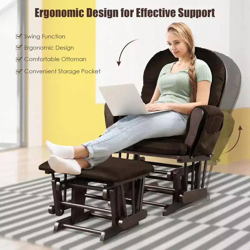 Costway Ensemble coussin et ottoman pour fauteuil à bascule de chambre de bébé en bois