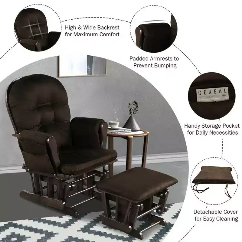 Costway Ensemble coussin et ottoman pour fauteuil à bascule de chambre de bébé en bois