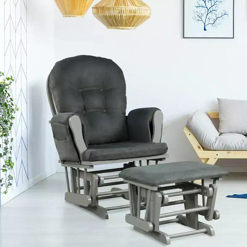 Costway Ensemble coussin et ottoman pour fauteuil à bascule de chambre de bébé en bois